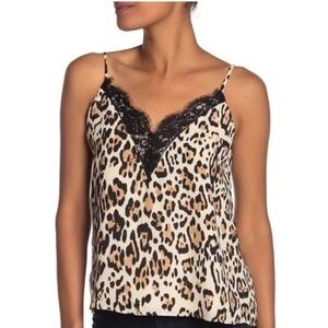 NWOT Socialite Leopard Lace Cream Tan Black Trim Camisole Blouse Size Medium! ✨